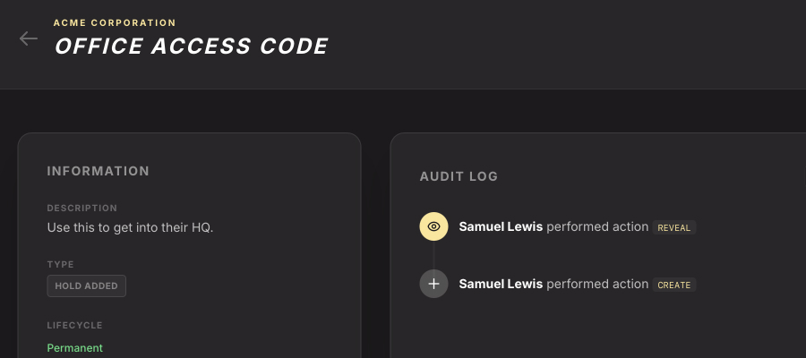 Audit log showing who accessed a secret and when